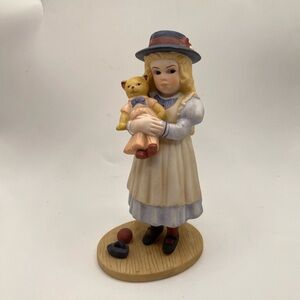 Vintage Ceramic 1990 Joleen Figurine By Jan Hagara Girl Holding A Teddy Bear.